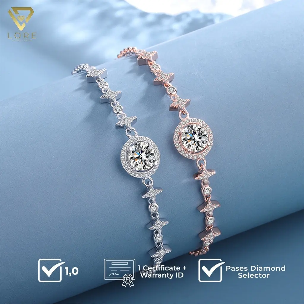 Lore Jewellery - Gelang Moissanite Lapis Emas Putih 18K - Stardust Moissanite Bracelet 1.27 CT
