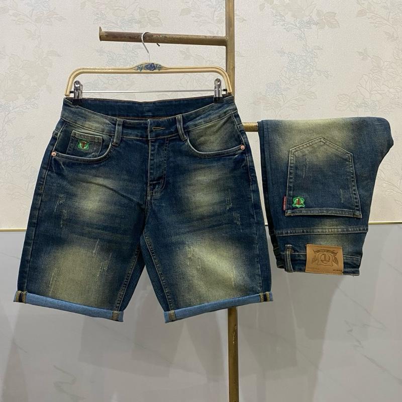 [Tiến Thịnh] Quần Short Jean Nam S01 - Xanh Đậm Phủ Rêu Xước - Menswear Pants Co Giãn 4 Chiều