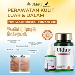 [BUNDLING] Ukhtiy Collagen + Serum Wajah DNA Salmon - Vitamin Perawatan Kulit Muka Kering Kusam - Memudarkan Flek Hitam dan Garis Halus - Mencerahkan Mengencangkan Kerutan Essence - Anti Aging