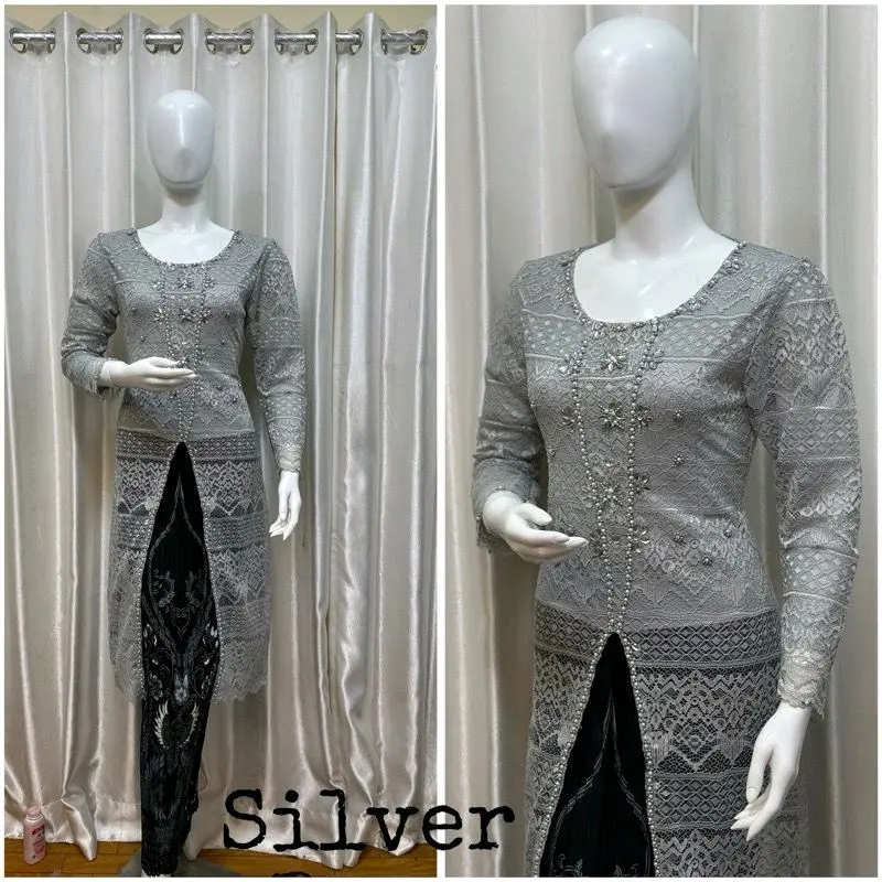 STELAN TUNIK KEBAYA MODERN BAHAN BROKAT LAPISAN PAYET MUTIARA-KEBAYA WANITA MODEL TERBARU ELIZA TERLARIS 2024-SATU SET BAJU KEBAYA MEWAH COCOK UNTUK PESTA KONDANGAN MEWAH DAN ELEGAN 1