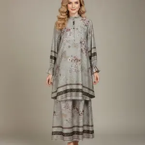 Okedashop - MALLIA SETROK - Setelan Rok Wanita Elegan  Mewah 2025 Linen Motif Muslim Panjang