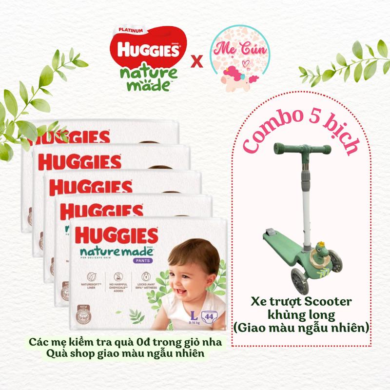  Bộ 5 Bịch Tã quần tã dán HUGGIES NATURE MADE Bông hữu cơ M58 L44 XL38 XXL26 NB60 S82 M64 L54 