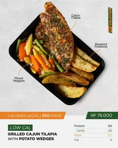 Low Cal Grilled Cajun Tilapia with Baked Potato Wedges. Healthy Diet Prep meal