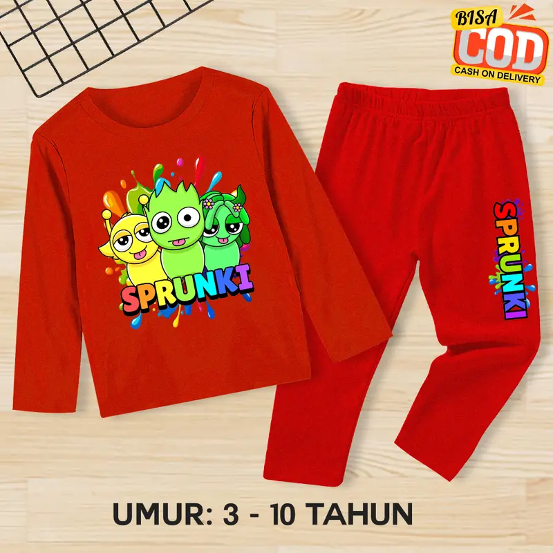 Setelan Sprunki Lucu Anak Laki-Laki/Perempuan Umur 3-10 Tahun Baju Sprunki Celana Panjang 4
