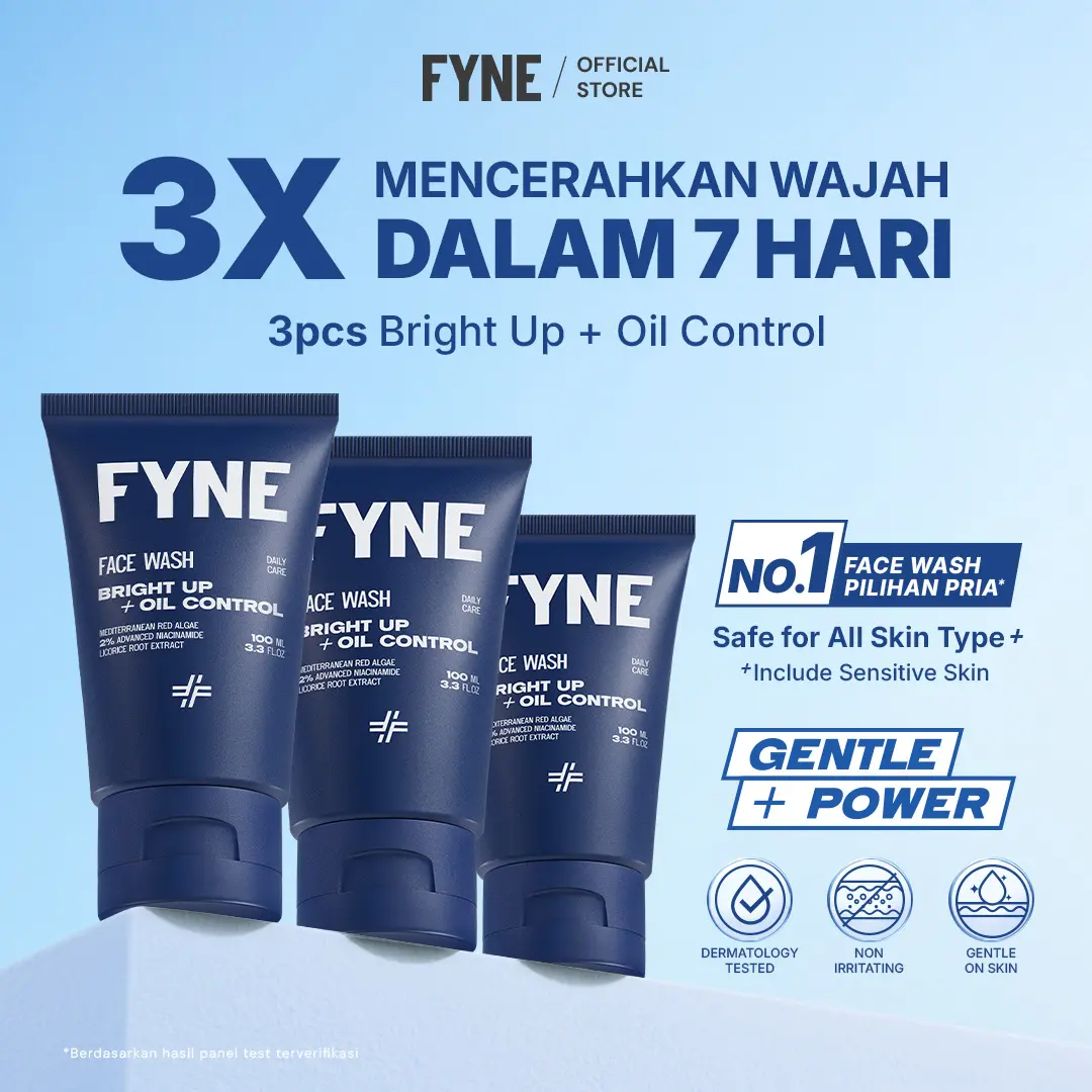 FYNE [TRIPLE HEMAT  ISI 3 PCS] Sabun Cuci Wajah Pria Bright Up Oil Control - Sabun Muka Lelaki Mencerahkan & Muka Glowing - Pembersih Wajah Pria Niacinamide 100ml - Face Wash Pria Glowing Tanpa Ketarik - Paket Skincare Lekaki dengan 2% Advanced