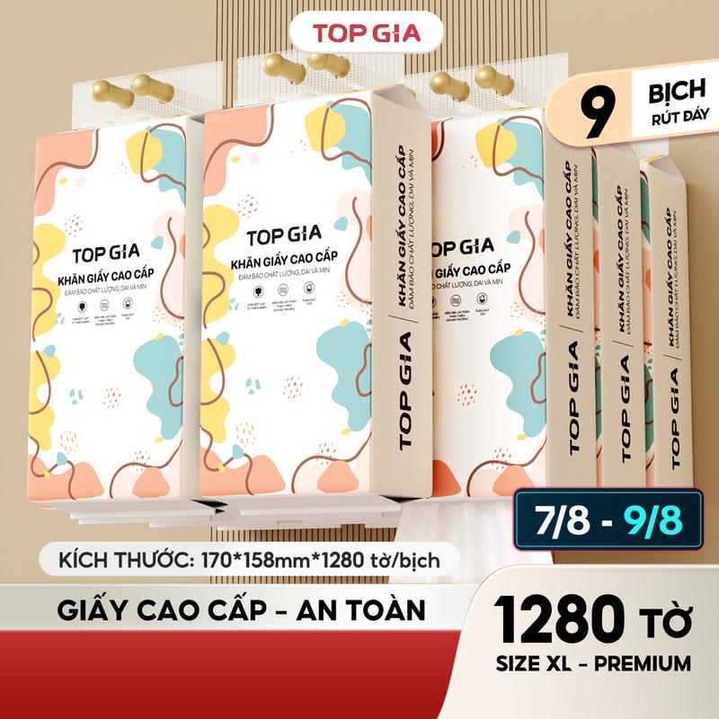 (SIZE TO BẢN CAO CẤP) COMBO 9 bịch khăn giấy CỠ ĐẠI rút treo tường đa sắc 1280 tờ/bịch (tặng 3 móc treo) Giấy Ăn Khăn Giấy Giấy Vệ Sinh giấy rút đa năng treo tường ĐẠT QUY CHUẨN BỘ CÔNG THƯƠNG ĐA KHO (DS)