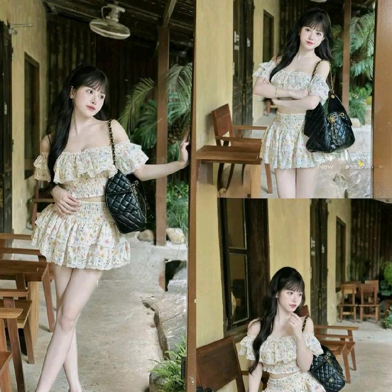 DEAl MỞ BÁN Tặng cột tóc SÉT HOA NHÍ PHỐI BÈO REN áo trễ vai kèm chân váy bo eo bèo 2 tầng xinh lung linh hack eo top kem trắng hồng
