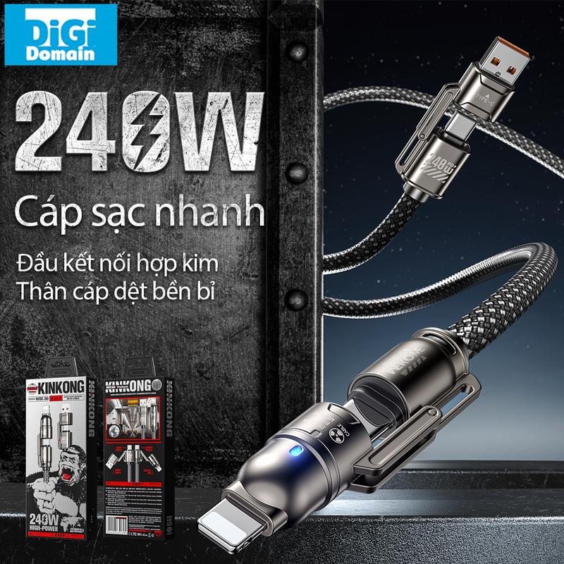  Digi 4IN1 Cáp sạc nhanh 240W dây bện mật độ cao WDC-50 Wekome  USB Type-C IPH giao diện hợp kim cho iphone 12 13 14 15 16 pro max Xiaomi Oppo vivo samsung Cáp sạc chống đứt chính hãng bảo hành 12 tháng 