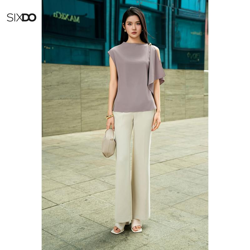 HN Áo nữ nâu sát nách phối kiểu SIXDO Brown Megashi Blouse
