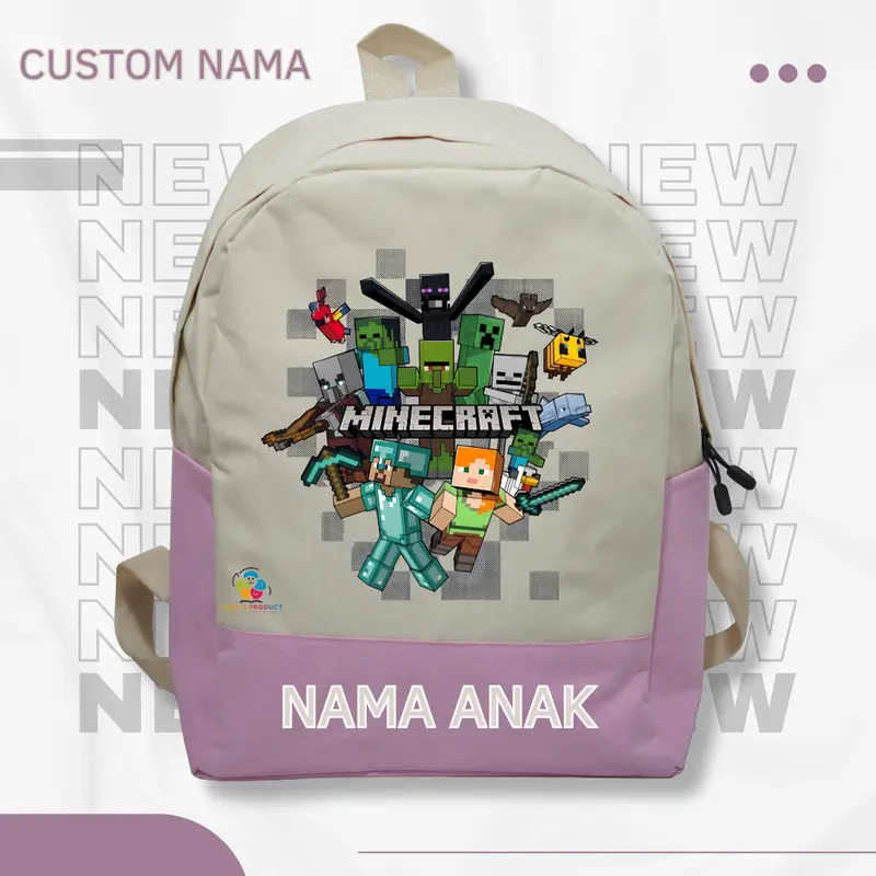 Tas Ransel Backpack Anak Minecraft - Tas Ransel Anak Sekolah & Ngaji TK SD Termurah dan Terlaris (FREE NAMA) 3