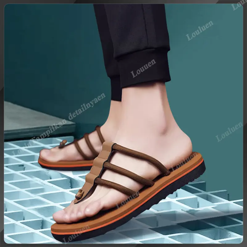 LOULUEN sandal cowok dewasa sandal slop pria sandal pria casual sandal cowok keren sandal selop cowok kece Sendal Jepit flip flops sandal gunung 6