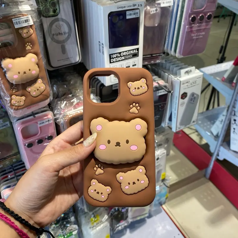 2in1 Luxury Silicone 3D Cute Cartoon With Pop Socket Standing Case 3