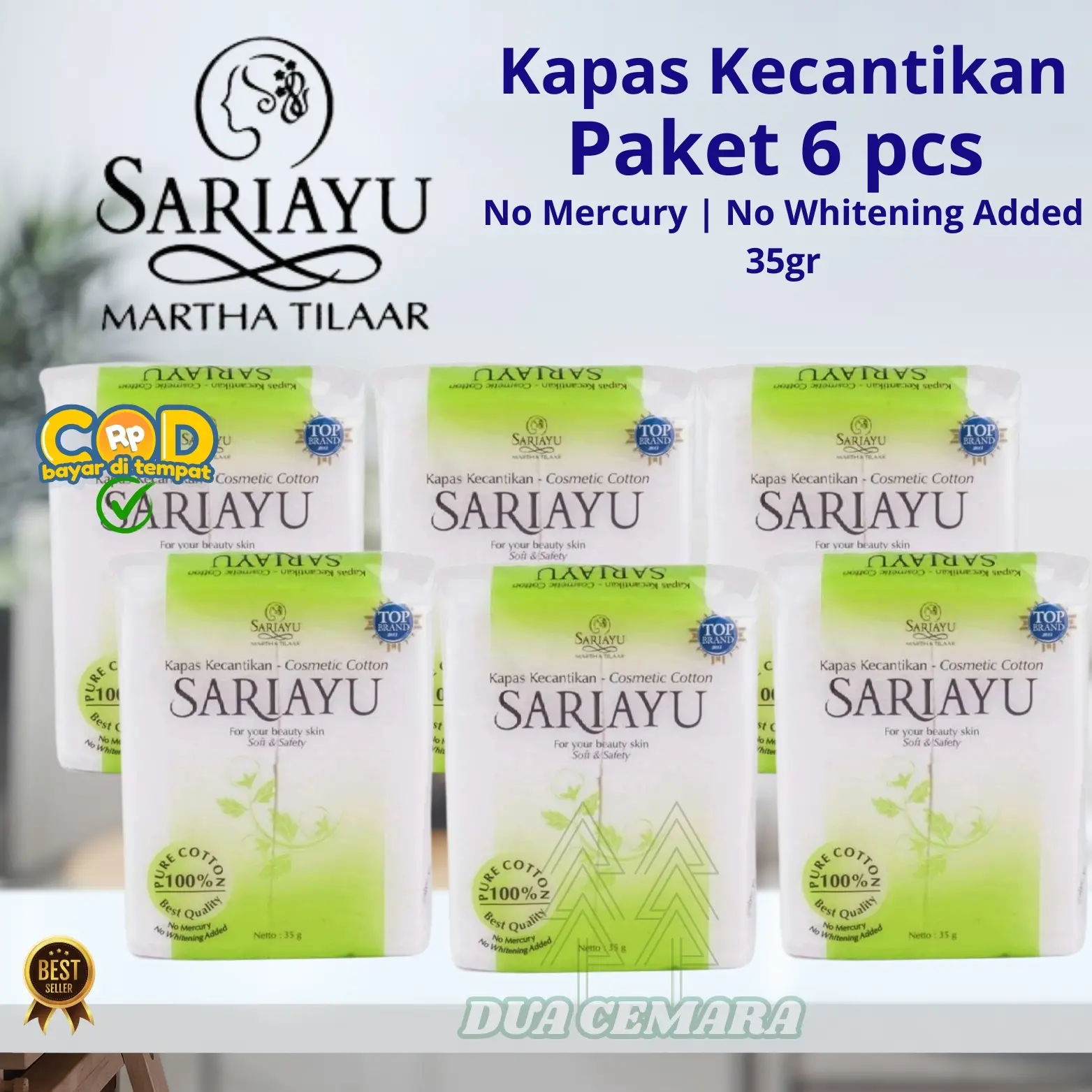 PAKET ISI 6 KAPAS SARIAYU 35GR Facial Cotton / Kapas Kecantikan