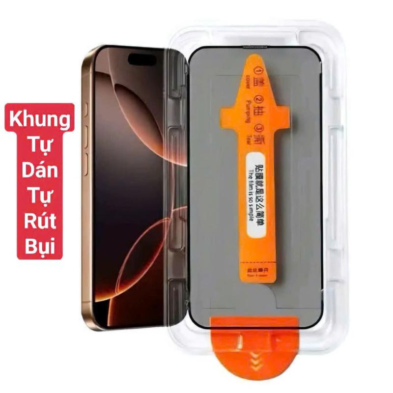 Kính Cường Lực Tự Rút Bụi Khung Tự Dán Chống Nhìn Trộm và Trong Suốt iphone X xs XsMax ip 11 12 13 14 15 16 pro plus proMax