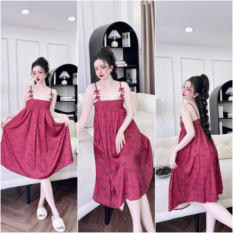 Product Introduction of (Kèm quần) Đầm ngủ lụa xếp ly ngự đính nơ dễ thương chất latin mềm mịn in họa tiết dễ thương 40-65kg 10