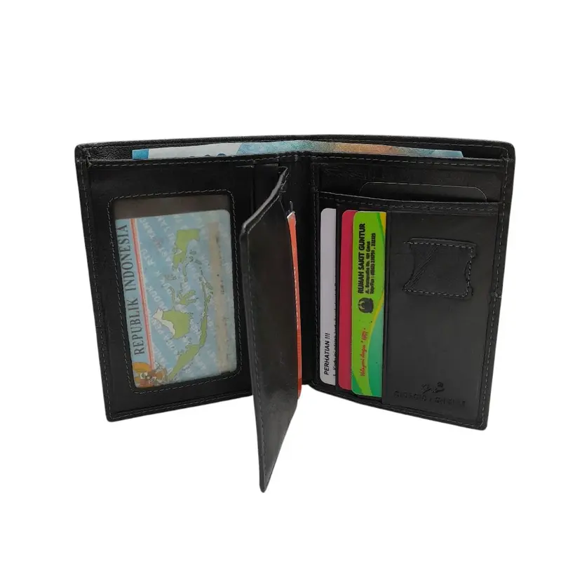 Dompet Pria Lipat Pendek Asli Kulit Sapi Model Berdiri dengan 7 Slot Kartu & 3 Ruang Uang Tunai - Natural 3