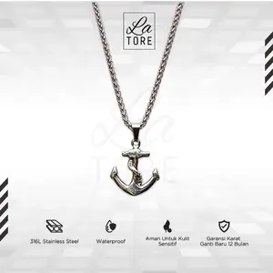 LA TORE - Anchor Necklace Kalung Pria Wanita Model Jangkar Anti Karat Mewah Elegan Set Liontin Rantai Stainless