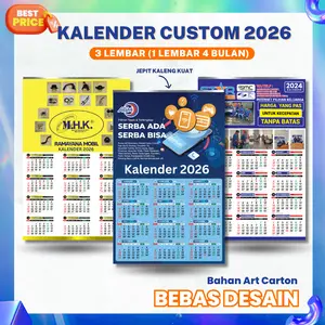 Kalender Dinding Custom 2026 Free Desain ukuran A3+ Bahan Art Carton