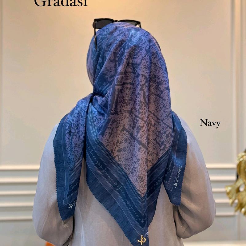 Hijab Segiempat Voal Premium dengan  Motif Gradasi Siap Pakai - Nyaman, Seragam Kerudung Muslim Casual Square 2