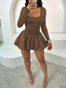 Vestido tipo tank top de moda para mujer, ajustado y sexy, manga larga de farol, falda corta, casual, elegante, ropa de damas para otoño invierno