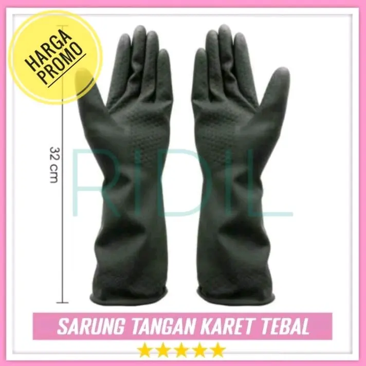 sarung tangan safety 1pasang/2pcs karet hitam super tebal kiamia anti air / kiamia