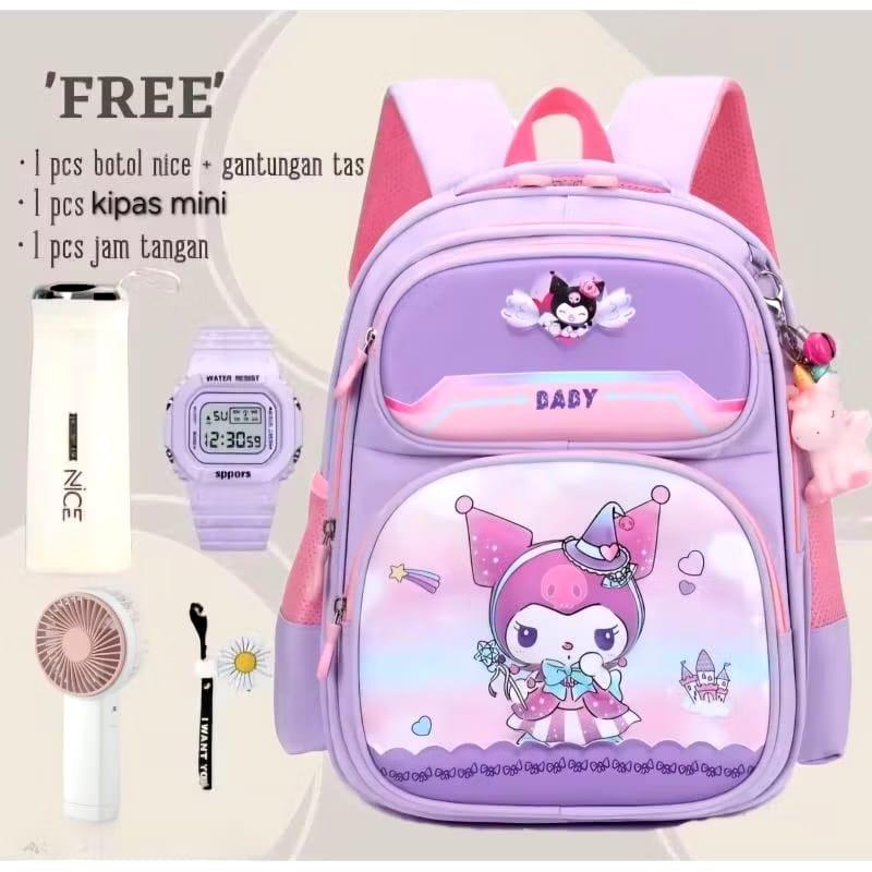 tas ransel sekolah anak motif baby kuromi tas gendong tebal tas punggung tas berbonus tas lucu anak perempuan TK SD SMP 0