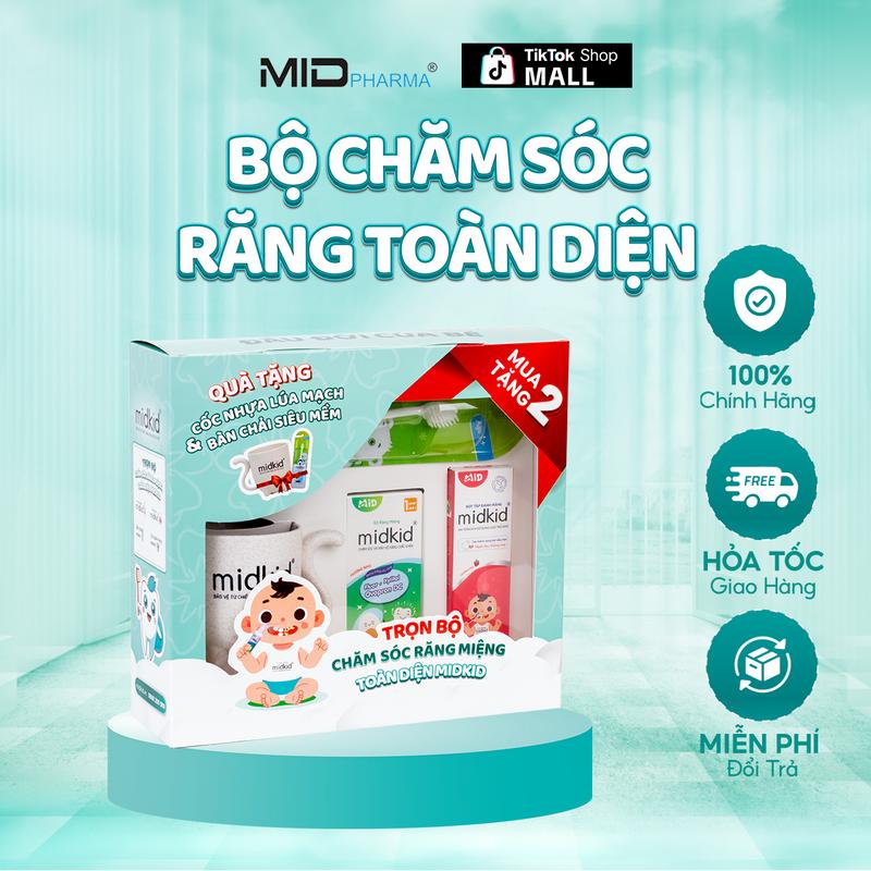  Combo 1 hộp xịt chống sâu răng Midkid + 1 Bọt tập đánh răng Midkid cho bé từ 1 tuổi - Tặng Bàn chải thẳng + Cốc nhựa Midkid 