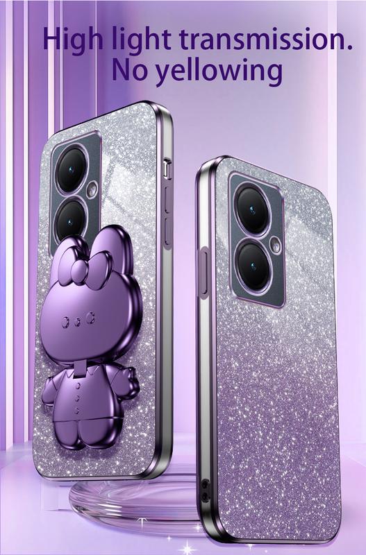Product Introduction of New Phone Casing For OPPO Reno 13 Pro 5G 13F 12 Pro 12F 11F 11 Pro Reno13Pro A3x A3 Pro 5G A79 A60 A18 A38 A58 Soft Case Glitter Paper + Rabbit Mirror Bracket Holder Electroplated Phone Case 4