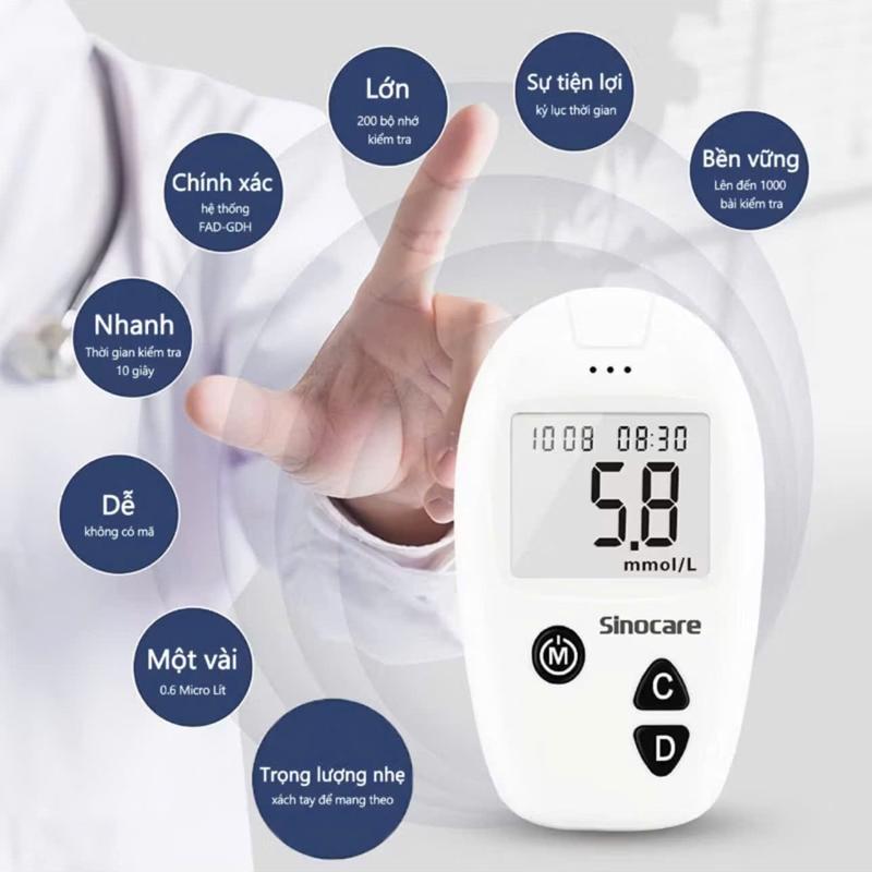 Máy Thử Đường Huyết Sinocare - Chính Hãng. Tặng Kèm Que-Kim (25 Que) + Bông cồn 1