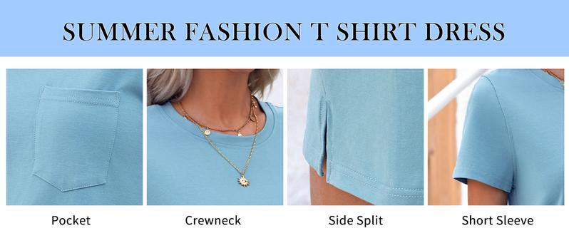 Product Introduction of Fisoew Women T Shirt Dress Summer Fashion Mini Dress Crew Neck Short Sleeve Dress Solid Color Casual Dress with Pocket 14