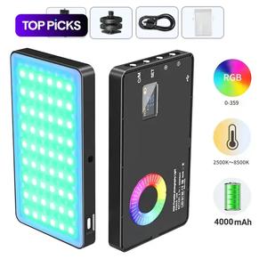 金属製のLEDセルフィーライト、ポータブルなRGBビデオライト、クリップ付きの充電式調光可能なパネルランプ、iPhone用のライト、セルフィーアクセサリー