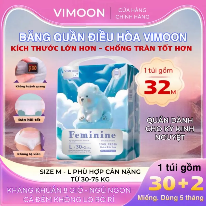 C Combo (32 miếng) Băng Vệ Sinh Dạng Quần VIMOON Mẫu Mới chống tràn, thấm hút tốt, không lộ viền dùng được cả ngày và đêm - Tampon Nữ 0