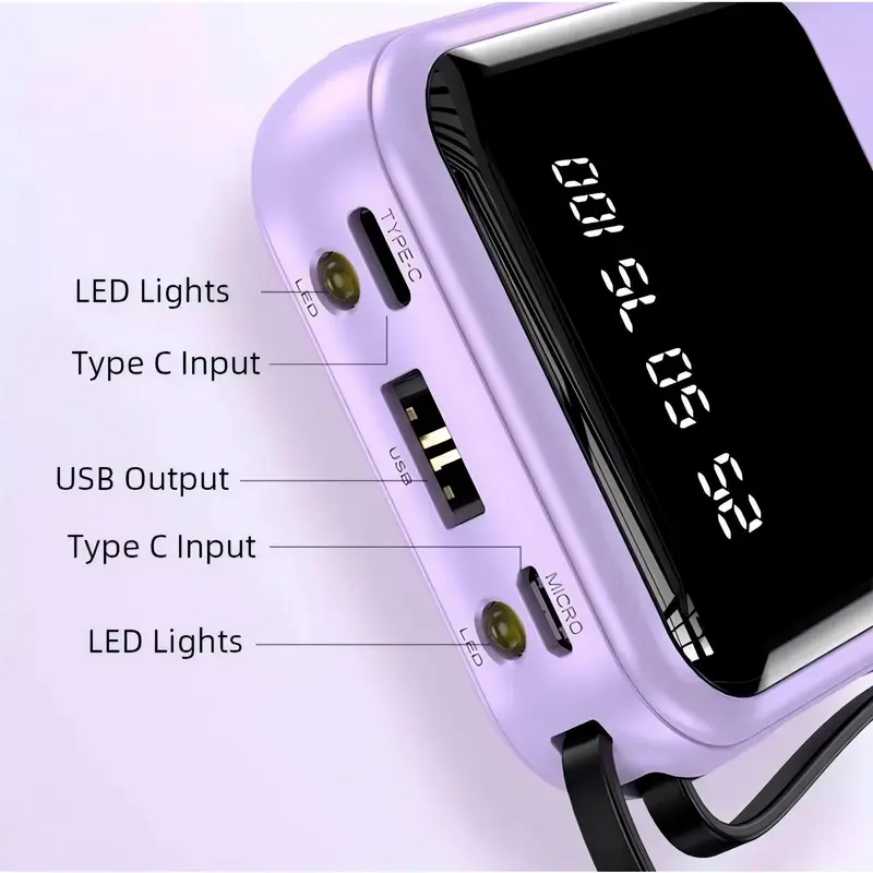[CID] Powerbank 12000 mAh Mini With 4 USB Cable Fast Charging Lightweight Universal Powerbank LED Display 2