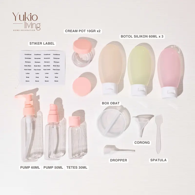 YUKIO Kyoto Travel Bottle - 12in1 Travel Set Botol Sabun Shampoo Lotion Skincare Toiletries Kit 5