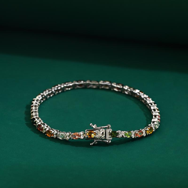 Multi- Natual Tourmaline Rhodium Over 925 Sterling Silver Tennis Bracelet Gemstone Jewelry Gifts 2