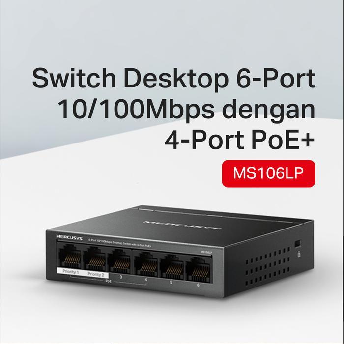 Gambar Mercusys MS106LP 6-Port 10/100Mbps Desktop Switch with 4-Port PoE+ Metal - MS106LP dari STAR17 COM Kota Administrasi Jakarta Selatan Tokopedia