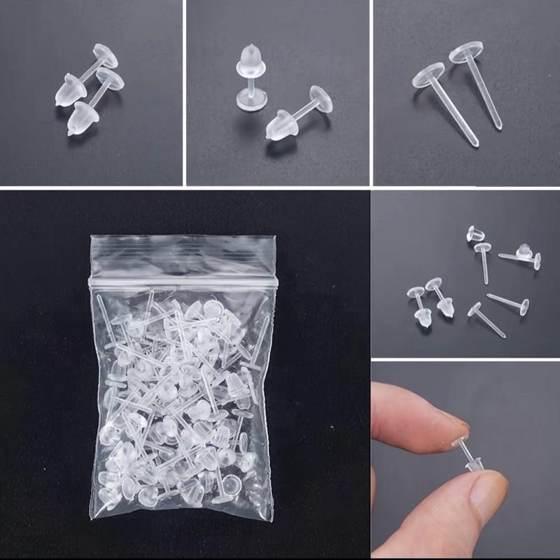 Khuyên Tai Trong Suốt Chốt Nhựa Đeo Dữ Lỗ Tai , An Toàn Cho Da .