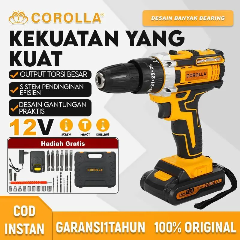 Z COROLLA Bor Tanpa Kabel Multifungsi Impact  Bor Listrik Impact 10mm 1 Baterai Charger Bor Cas untuk Besi Kayu Beton Tembok