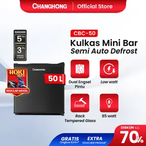 Changhong Kulkas mini anak kos Lemari Es Mini Bar  Refrigerator mini Kapasitas 50 Liter, Pendingin Minuman, Pintu Fleksibel, Hemat Listrik - CBC 50 Black