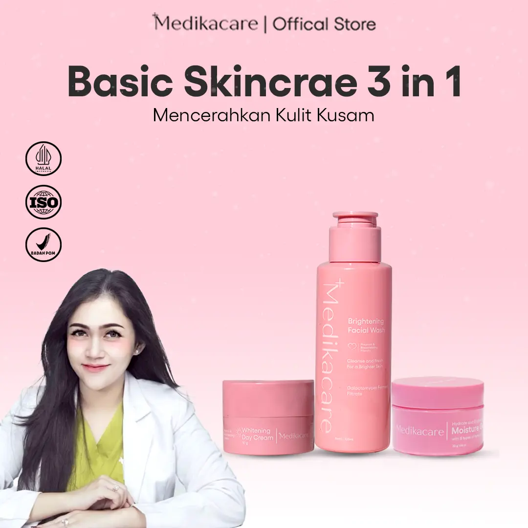 Medika Care Basic Skincare 3 in 1  | Mencerahkan Kulit Kusam (Facial wash + Moisturizer + Day Cream Sunscreen ) Niacinamide Tranexamic Hyaluronic Acid