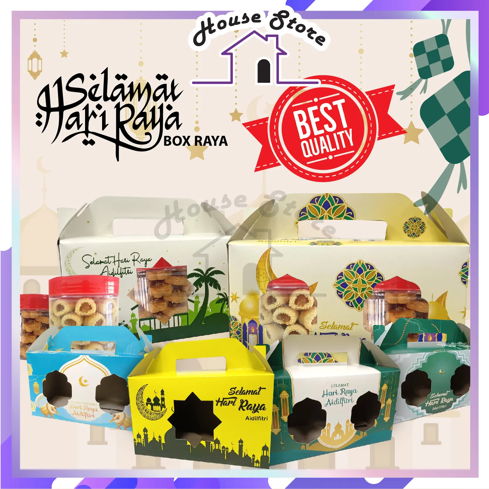 HS Hari Raya Aidilfitri Gift Box Kotak Kuih Raya Packaging Gift Bag Biskut Doorgift Bag Rumah Terbuka
