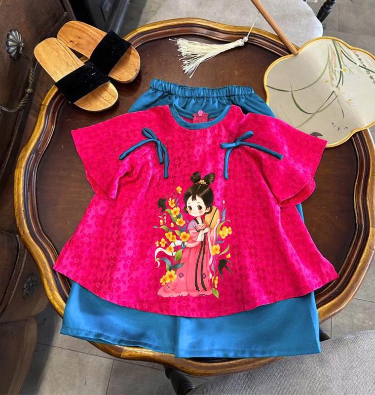 SET BỘ BÀ BA cho bé gái chất gấm lụa Bộ áo bà ba Mỹ Nhân cho mẹ và bé cao cấp phối nơ từ 7-75kg bigsize BB03 - Owin