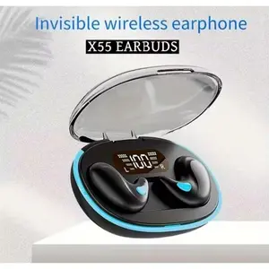 X55 TWS Bluetooth Earphone Invisible Wireless Earbuds LED Display Suara Jernih Desain Unik