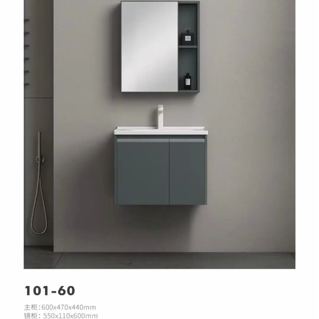 SG stock. Bathroom vanity set c/w mirror cabinet, aluminum panel cabinet with stainless steel door panel complete with ceramics basin (101-60)