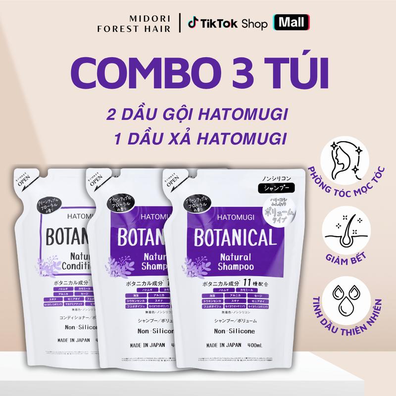 [COMBO 3 TÚI] Gội xả Hatomugi Botanical Nhật Bản không silicon làm phồng và kiềm dầu