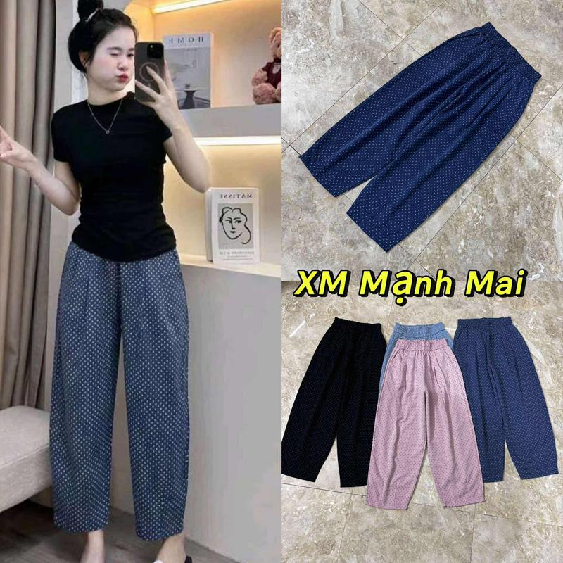 [HÀNG ĐẸP] Quần Baggy Nữ Phom Thụng Chất Bò Giấy Mềm In Hình Chấm Bi Và Nơ Đủ Màu Siêu Xinh, Cạp Chun Cao Co Giãn Thoải Mái.