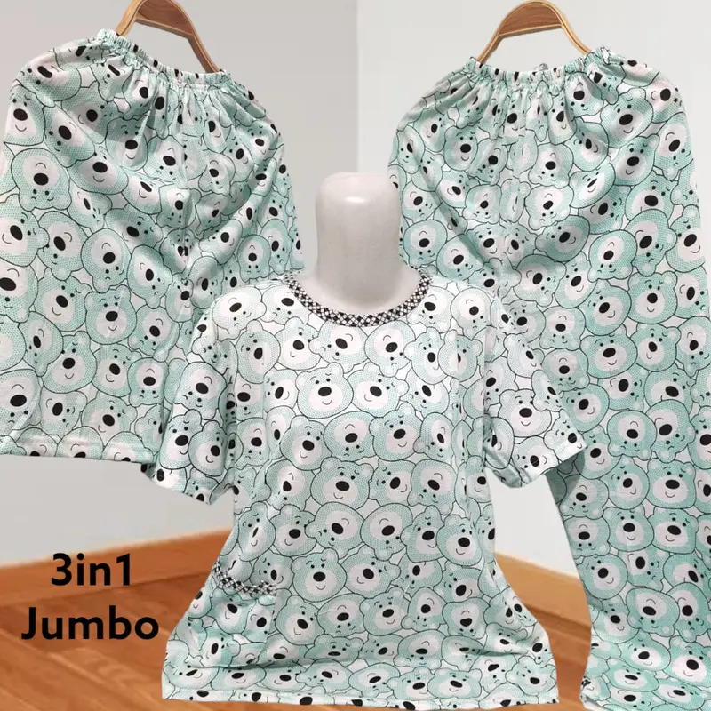 Babydoll Kaos 3in1 Jumbo Piyama model 1 Baju dan 2 celana Gambar Sablon LD 110-120cm 8
