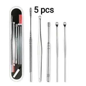 korek kuping 5 in 1 stainless steel Besi Kotak Mika Tebal Ear Telinga