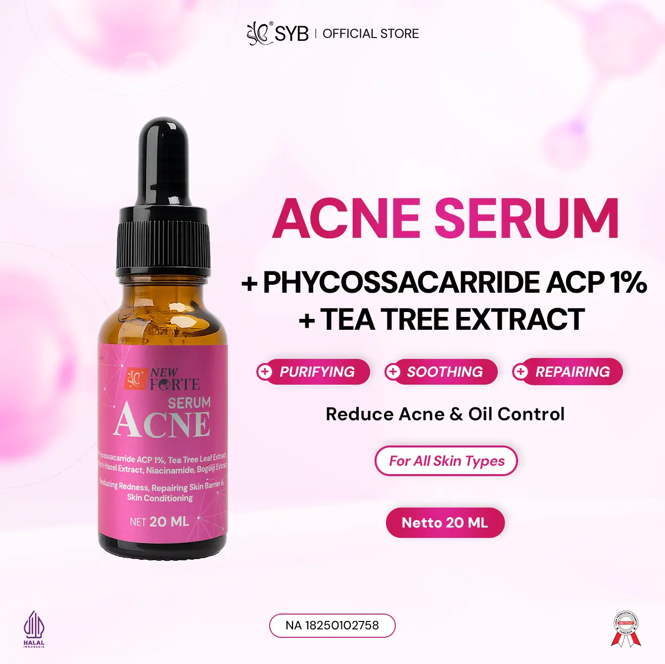 NEW SYB FORTE ACNE SERUM dengan Centella Asiatica & Mugwort untuk Kulit Wajah Berjerawat