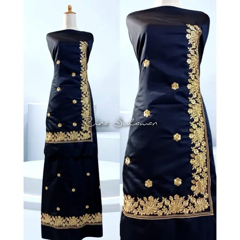 bahan baju kurung motif songket bunga samping 1